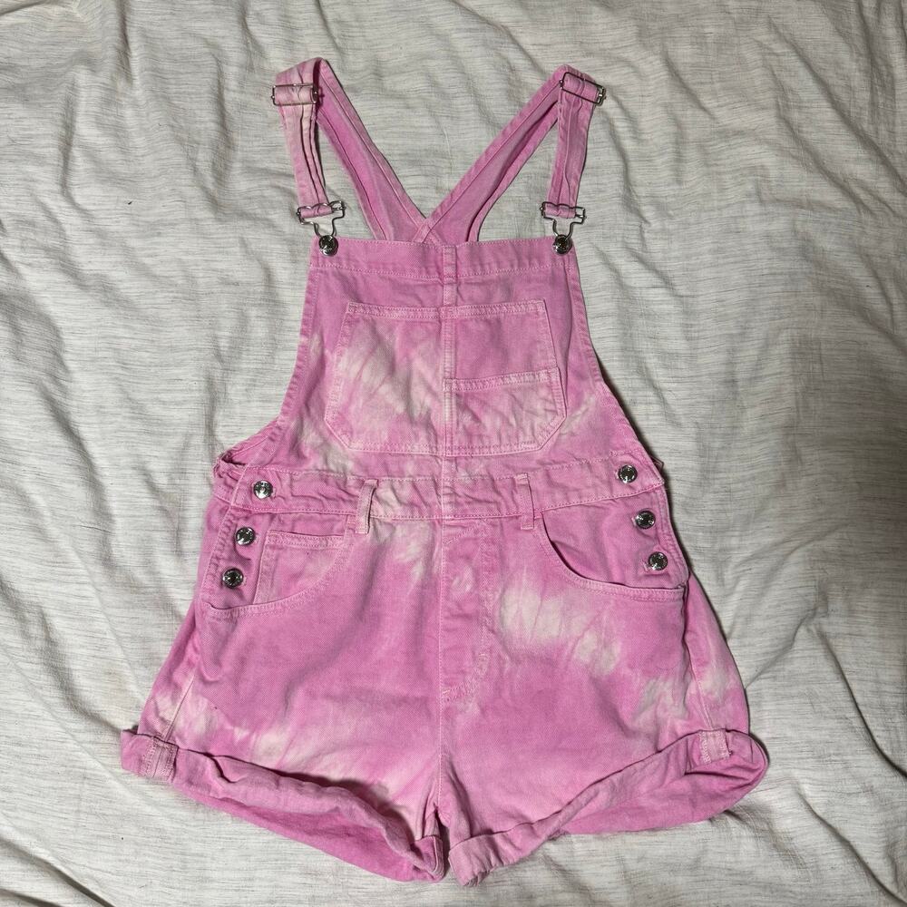 We The Free Ziggy Acid Wash Pink Shortalls Denim Overalls Small - Picture 3 of 4